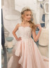 Beaded Lace High Low Flower Girl Dress With Train